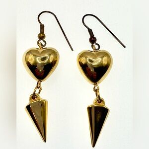 3 for $30 VTG Dainty Gold Tone Puffy Heart Dangling Pierced Earrings